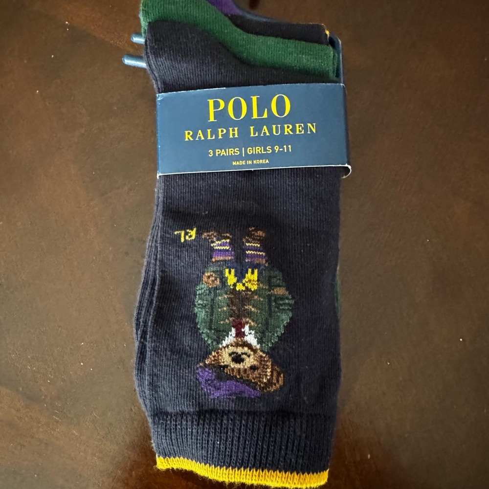 Polo Ralph Lauren Men's Black, Green, and Purple Socks - 3 Pack